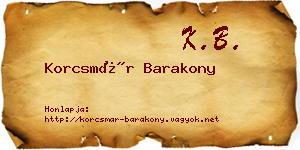 Korcsmár Barakony névjegykártya